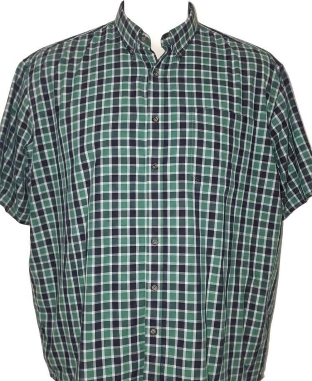 HB Button Down Shirt Size 4XL Green Plaid Short Sleeve